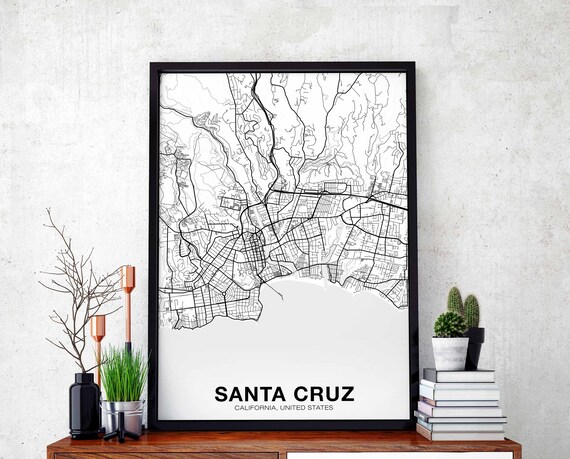 Santa Cruz California USA City Street Map Minimalist Decor Poster