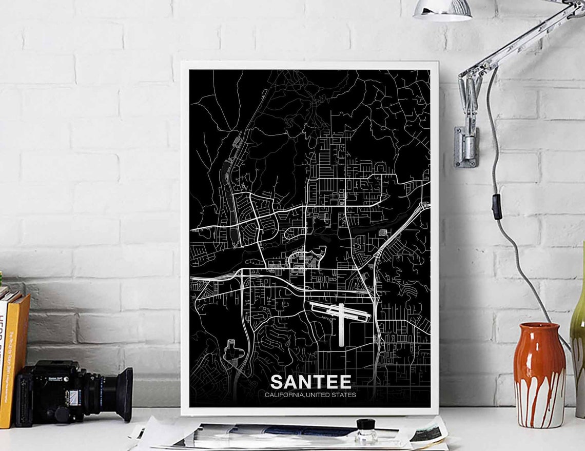Santee California United States Black Minimalist City Map Poster