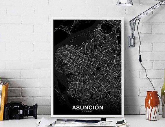 Asuncion Paraguay Map Poster Black White Hometown City Print Modern Home Decor Office Decoration Wall Art Dorm Bedroom Gift