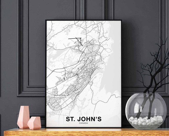 St Johns Canada Map Poster Hometown City Print Modern Home Decor Office Decoration Wall Art Dorm Bedroom Gift