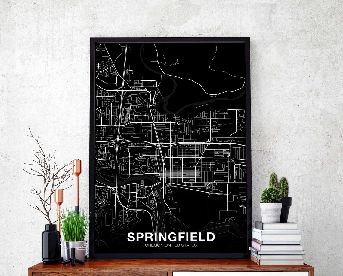 Springfield Oregon City Street Map Black Hometown Decor Poster