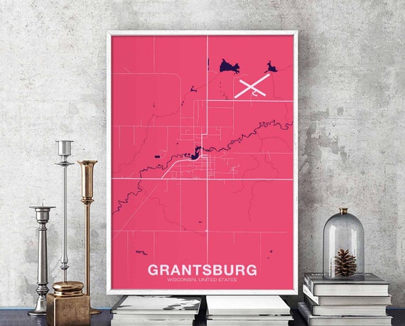 Grantsburg Wisconsin Wi Usa Poster Color Hometown City Print Modern Home Decor Office Decoration Wall Art Dorm Bedroom Gift