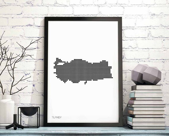 Turkey Minimal Dots Retro Map Poster Black White Wall Decor Design Modern Swiss Scandinavian Nordic Housewarming Travel
