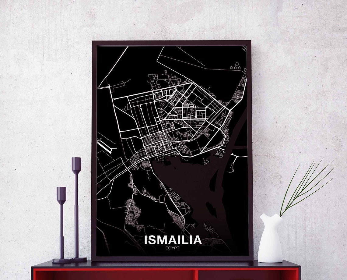 Ismailia Egypt City Street Map Black Minimalist Hometown Poster