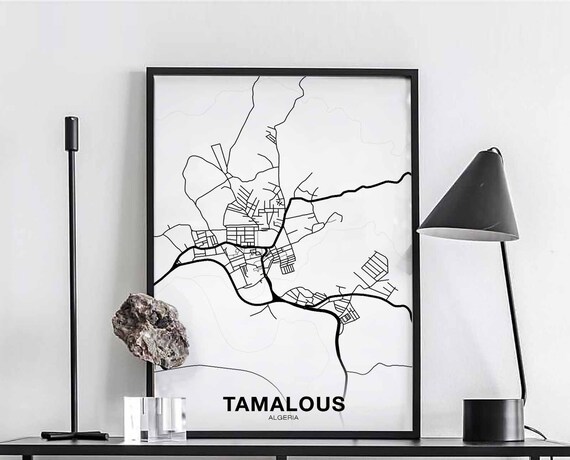 Tamalous Algeria Map Poster Hometown City Print Modern Home Decor Office Decoration Wall Art Dorm Bedroom Gift