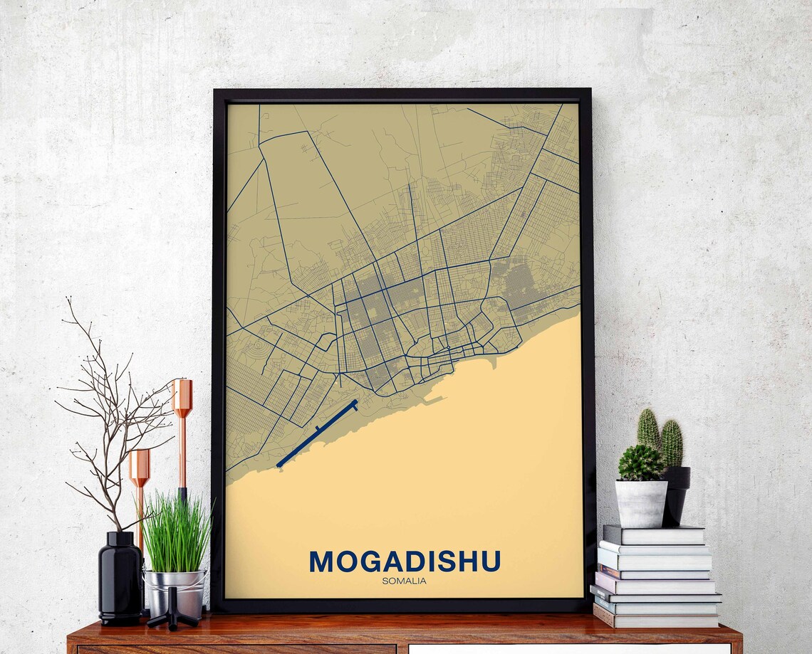 Mogadishu Somalia Map Poster, Modern Home Decor