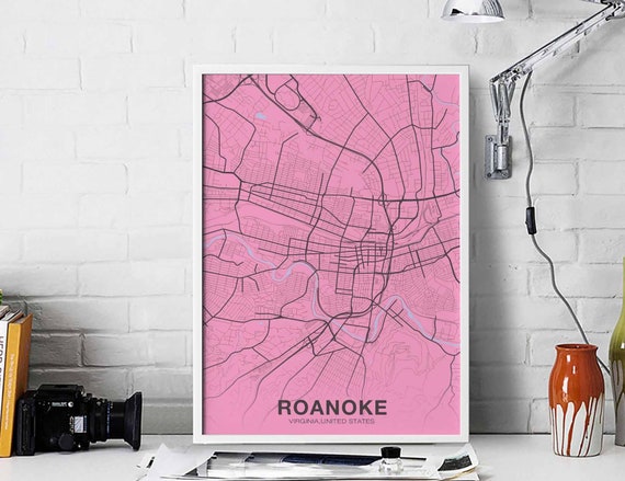 Roanoke Virginia Va Usa Poster Color Hometown City Print Modern Home Decor Office Decoration Wall Art Dorm Bedroom Gift