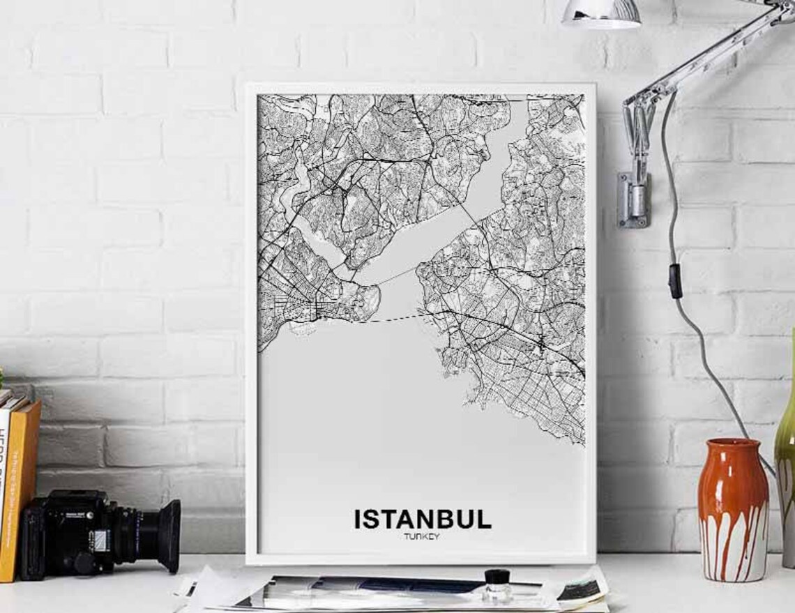 Istanbul Turkey Map Poster, Modern City Print