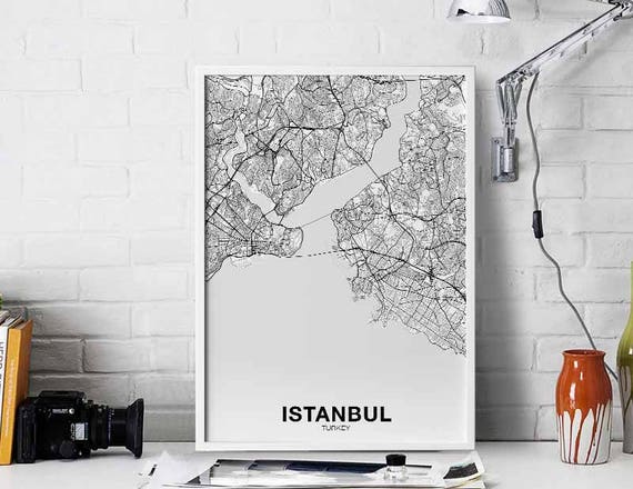 Istanbul Turkey Map Poster, Modern City Print