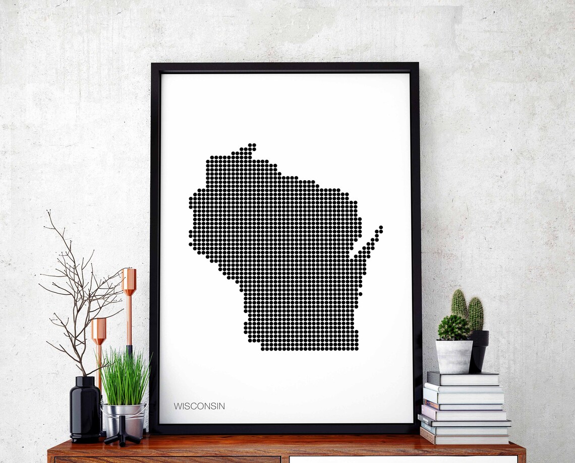 Wisconsin State Minimal Dots Retro Map Poster