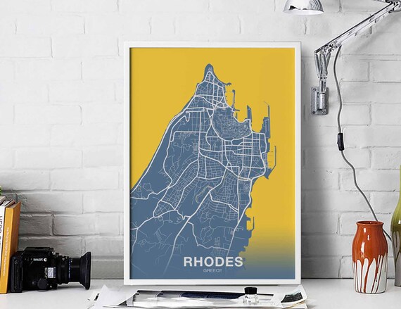 Rhodes Greece Map Poster Color Hometown City Print Modern Home Decor Office Decoration Wall Art Dorm Bedroom Gift