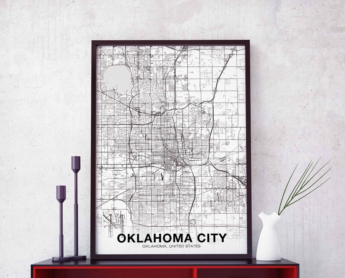 Oklahoma City OK USA Map Poster, Modern Home Decor