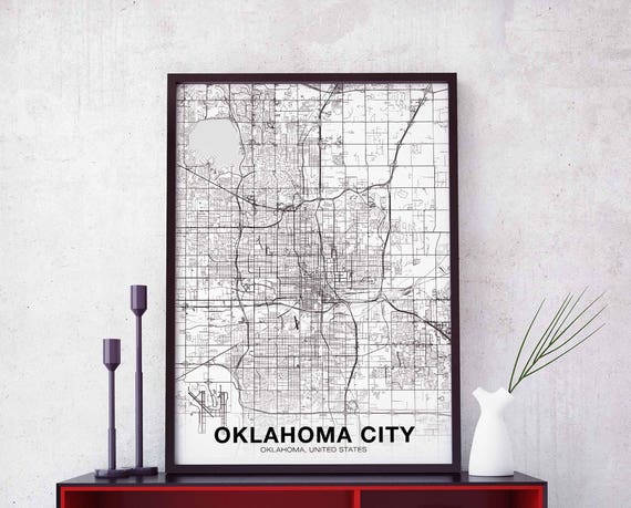 Oklahoma City OK USA Map Poster, Modern Home Decor