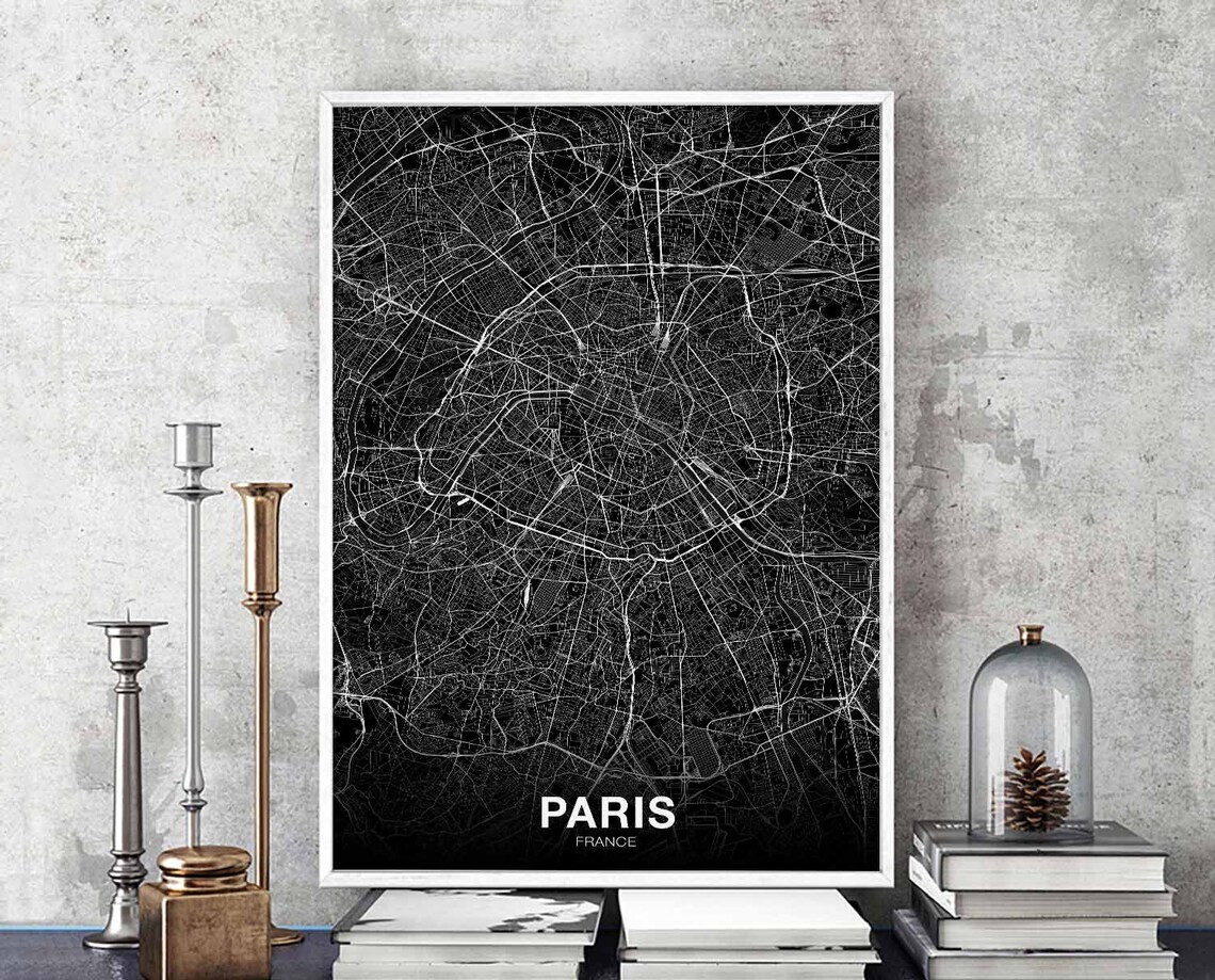 Paris France Map Poster, Modern Home Decor