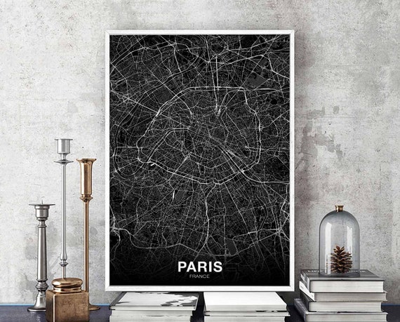 Paris France Map Poster, Modern Home Decor