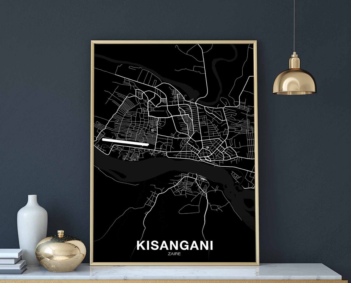 Kisangani Zaire Black And White Street Map Minimalist Poster