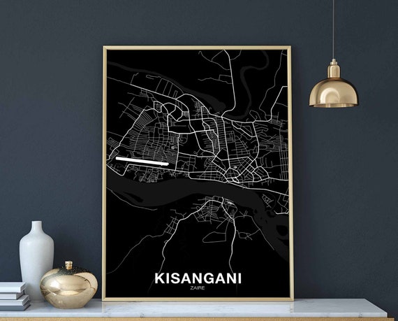 Kisangani Zaire Map Poster Black White Hometown City Print Modern Home Decor Office Decoration Wall Art Dorm Bedroom Gift