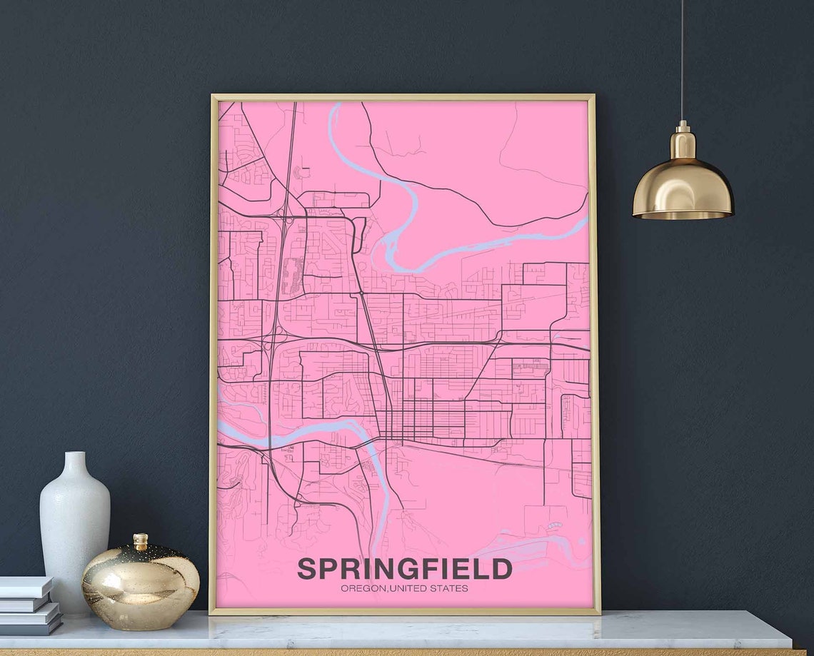 Springfield Oregon Blush Pink Full Bleed City Street Map Poster