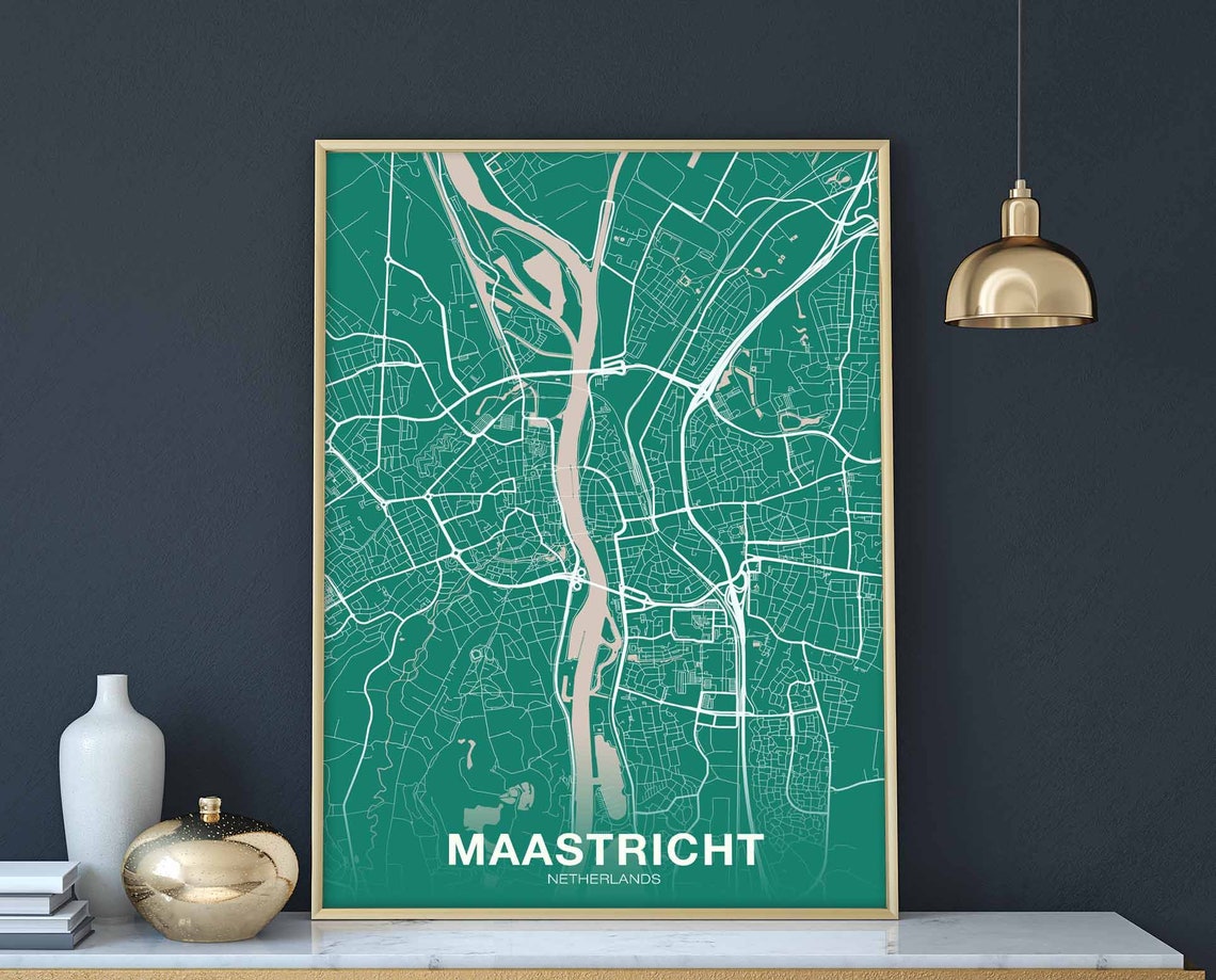 Maastricht Netherlands Green White Modern City Map Art Poster