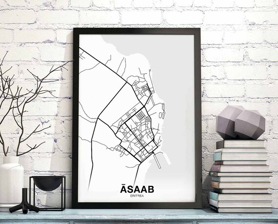 Asaab Eritrea Map Poster Black White Hometown City Print Modern Home Decor Office Decoration Wall Art Dorm Bedroom Gift