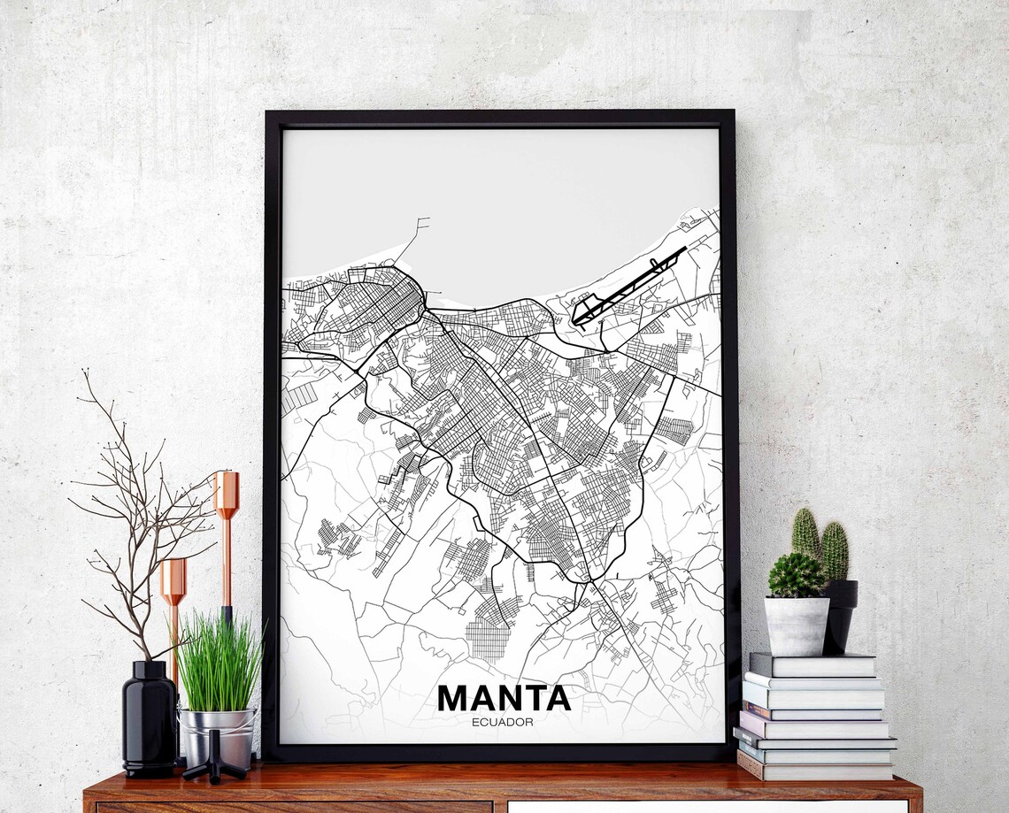 Manta Ecuador Map Poster, Modern Home Decor