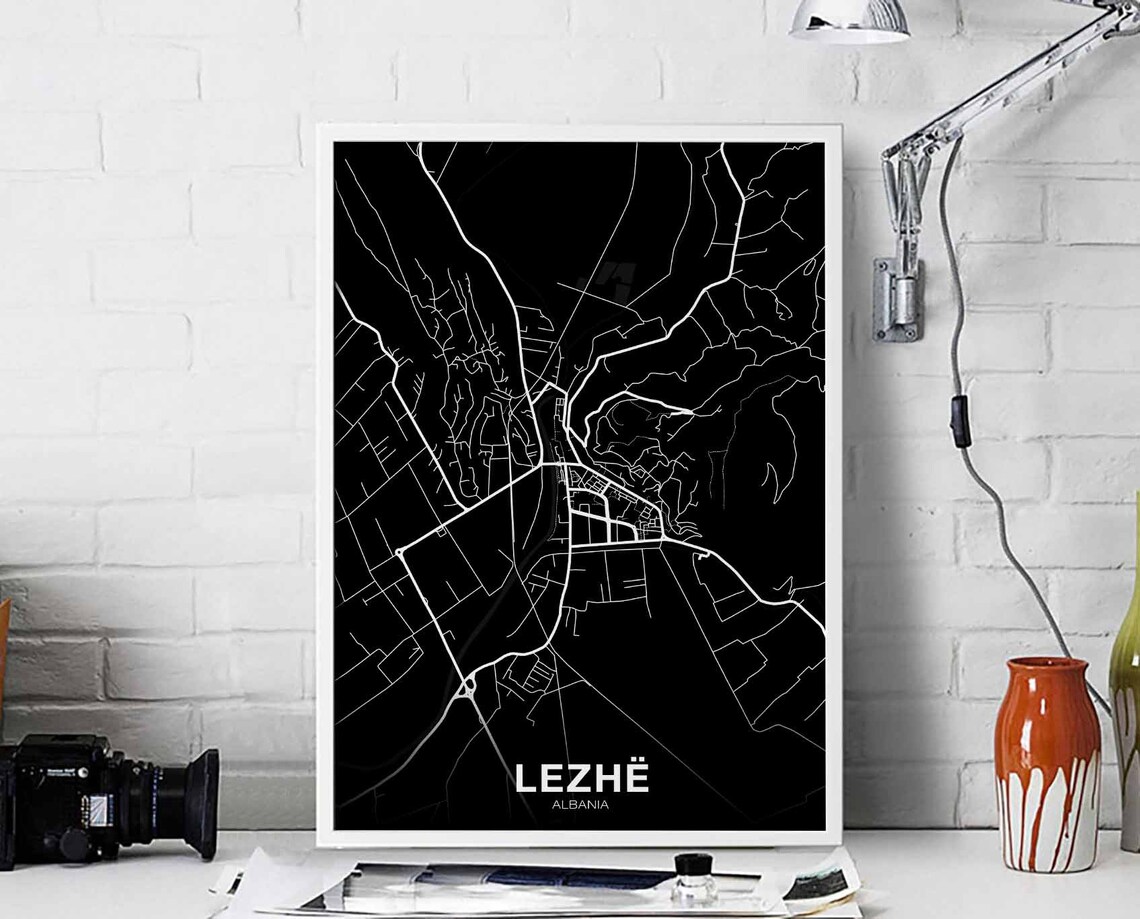 Lezhe Albania Map Poster, Modern Home Decor