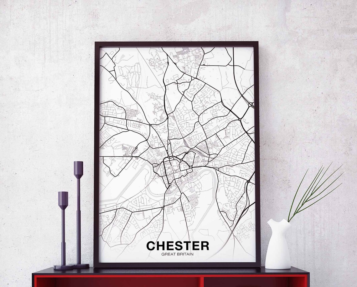 Chester Great Britain City Street Map White Minimalist Poster