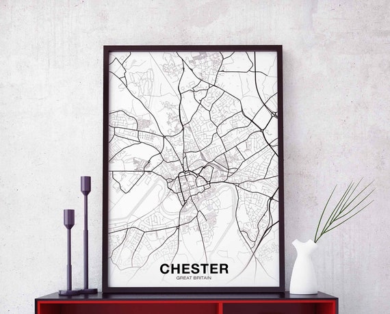 Chester Great Britain Uk Map Poster Black White Hometown City Print Modern Home Decor Office Decoration Wall Art Dorm Bedroom Gift