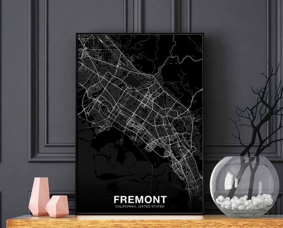Fremont CA USA Map Poster, Modern Home Decor