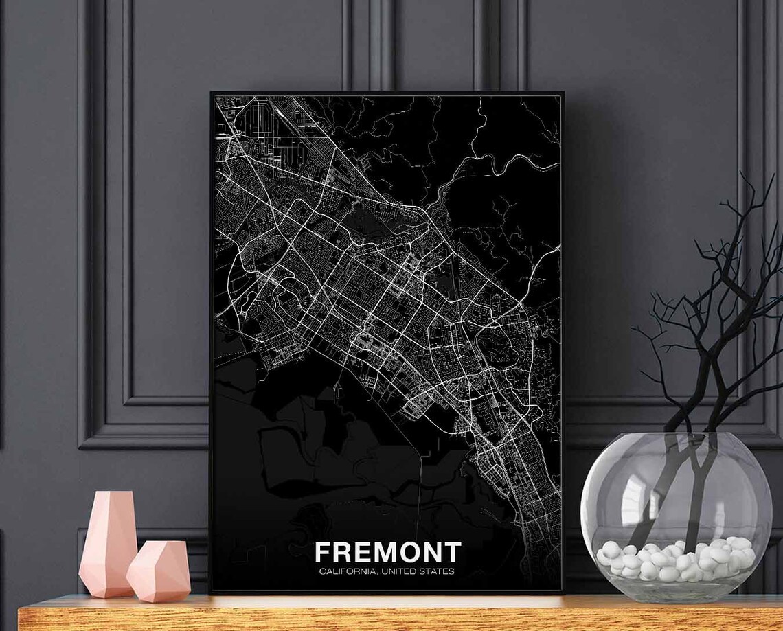 Fremont CA USA Map Poster, Modern Home Decor
