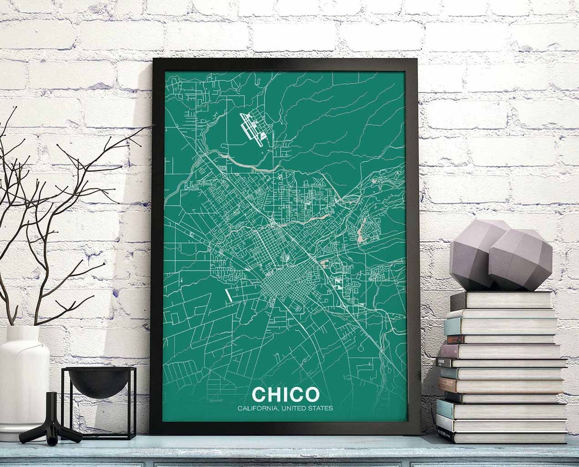 Chico California Green City Street Map Minimalist Hometown Poster