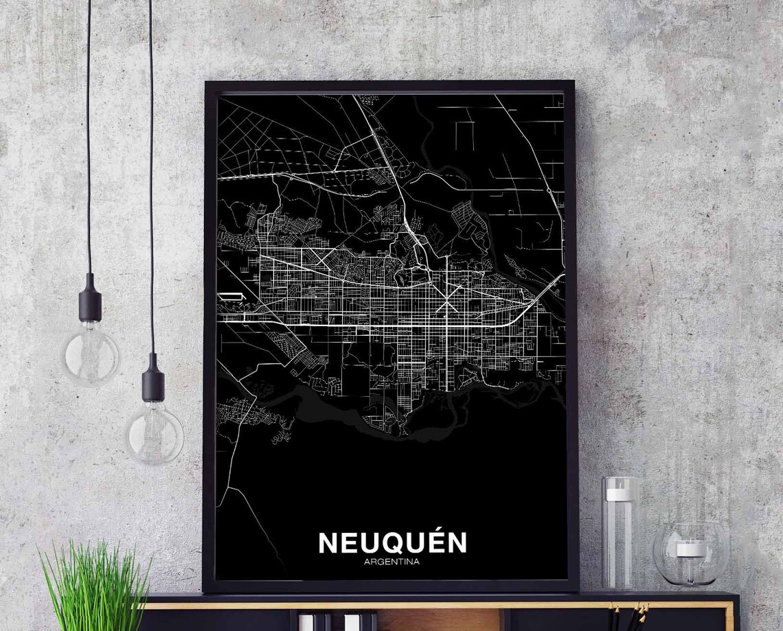 Neuquen Argentina Black Minimalist City Street Map Hometown Gift Poster