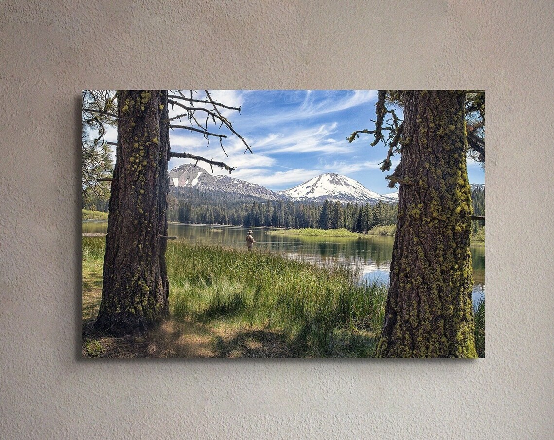 Lassen National Park Fly Fishing Lake Snowy Peak Morning Light Poster