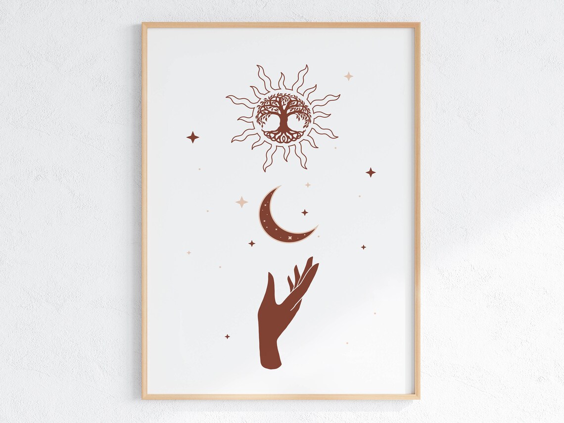 Boho Sun Moon Hand Tree Of Life Terracotta Mystical Spiritual Poster - Image 2