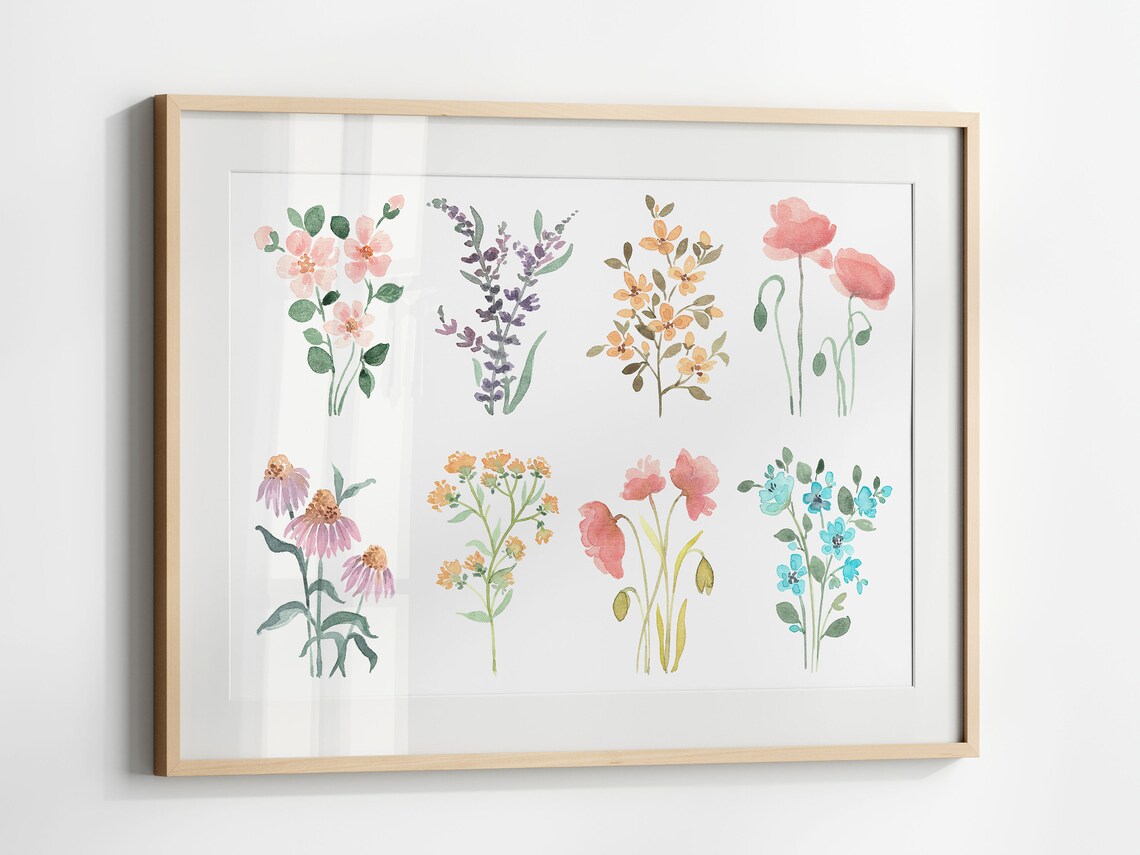 Flower Chart Print, Wildflower Watercolor Poster