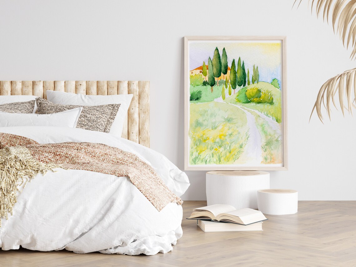 Tuscany Italy Watercolor Cypress Trees Along a Country Lane Poster - Image 3