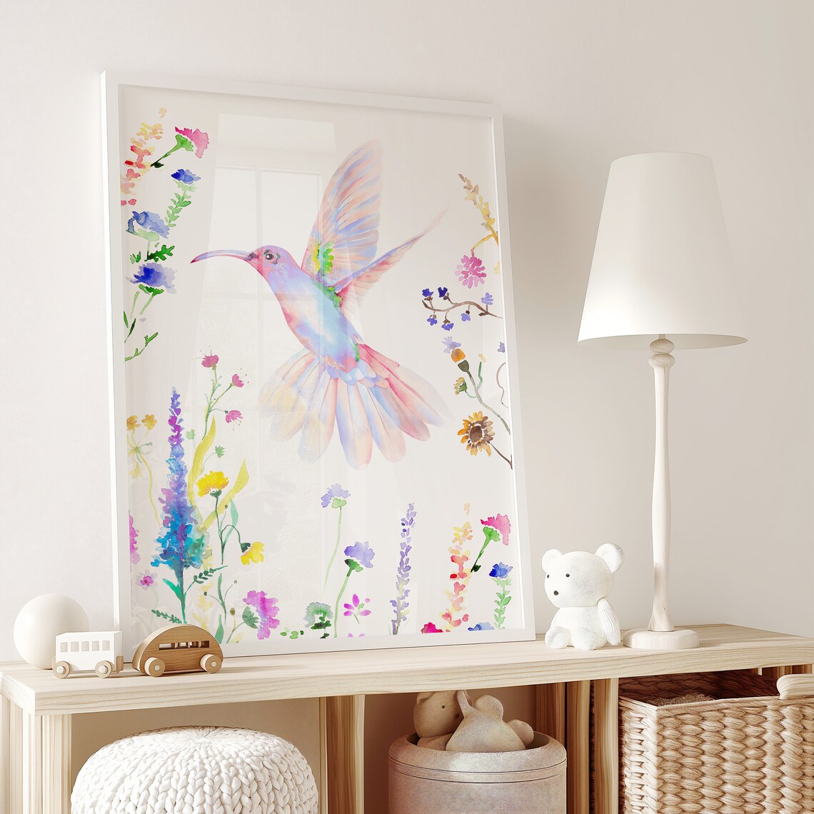 Hummingbird Watercolor Art Print, Girls Bedroom Decor