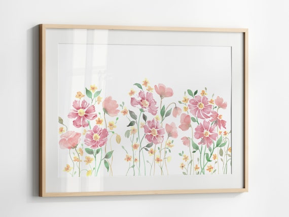 Wildflower Watercolor Floral Art Print, Horizontal