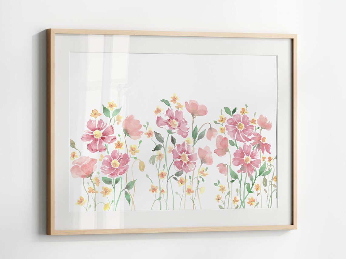 Wildflower Watercolor Floral Art Print, Horizontal