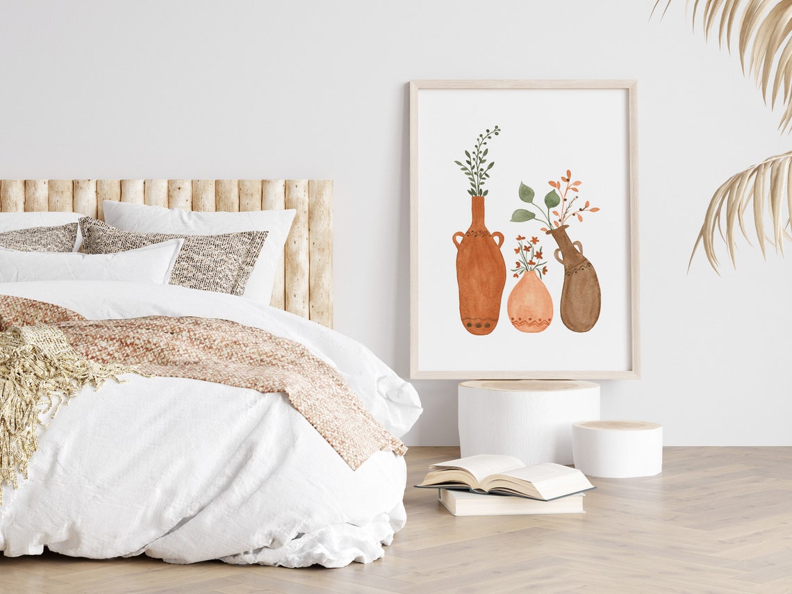 Boho Terracotta Vases Botanical Sprigs Watercolor Rustic Poster - Image 2