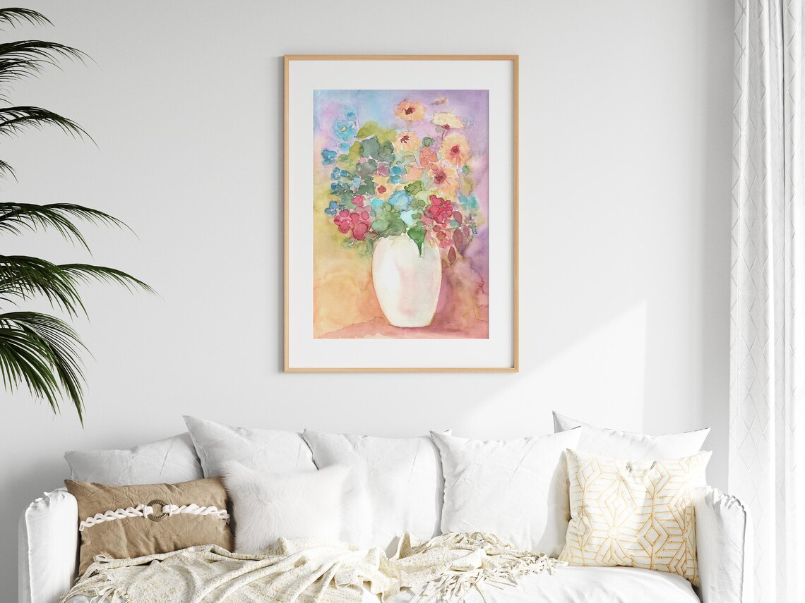 Flowers In Vase Watercolor Art Print, Botanical Bouquet - Image 2