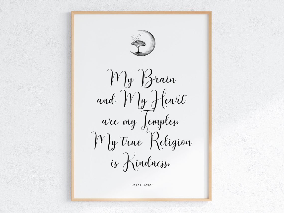 Dalai Lama My Brain My Heart Temples Kindness Quote Spiritual Poster - Image 3