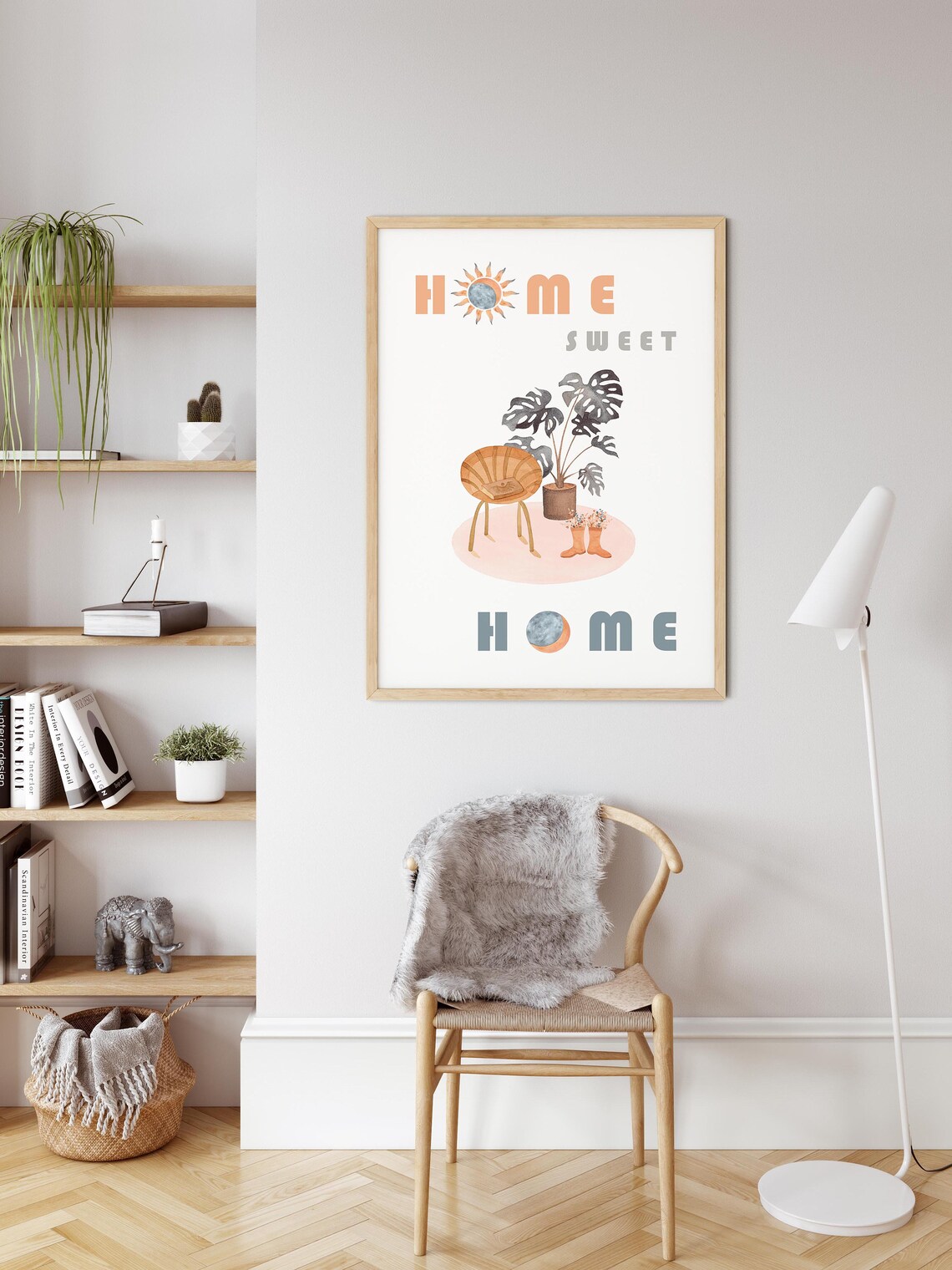 Home Sweet Home Poster with Rattan Chair and Monstera Plant Decor - Image 3