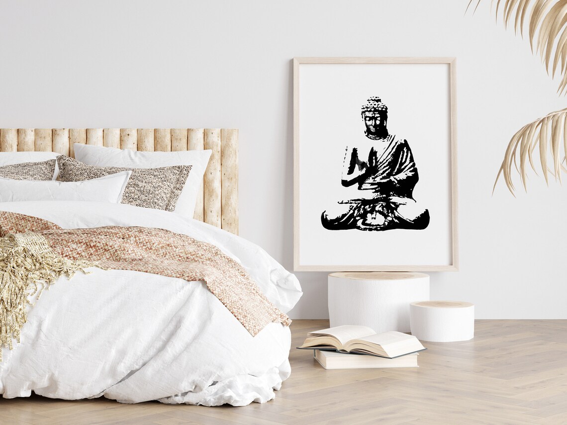 Buddha Meditation Watercolor Print, Black and White - Image 2