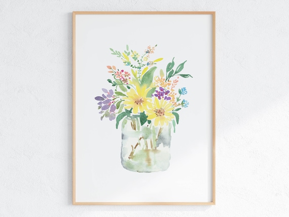 Floral Watercolor Wildflower Bouquet Art Print