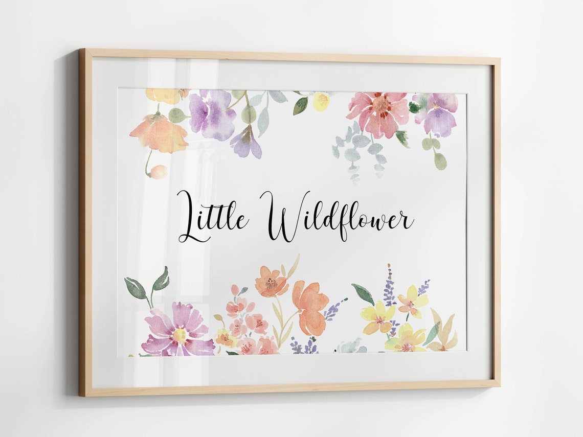 Little Wildflower Floral Quote Watercolor Nursery Room Wall Art - Image 3
