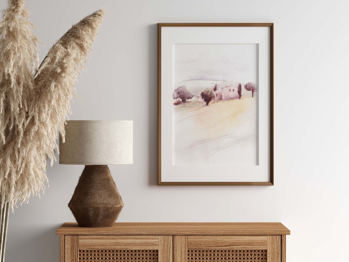 Tuscany Italy Countryside Farmhouse Muted Watercolor Landscape Poster - Image 2