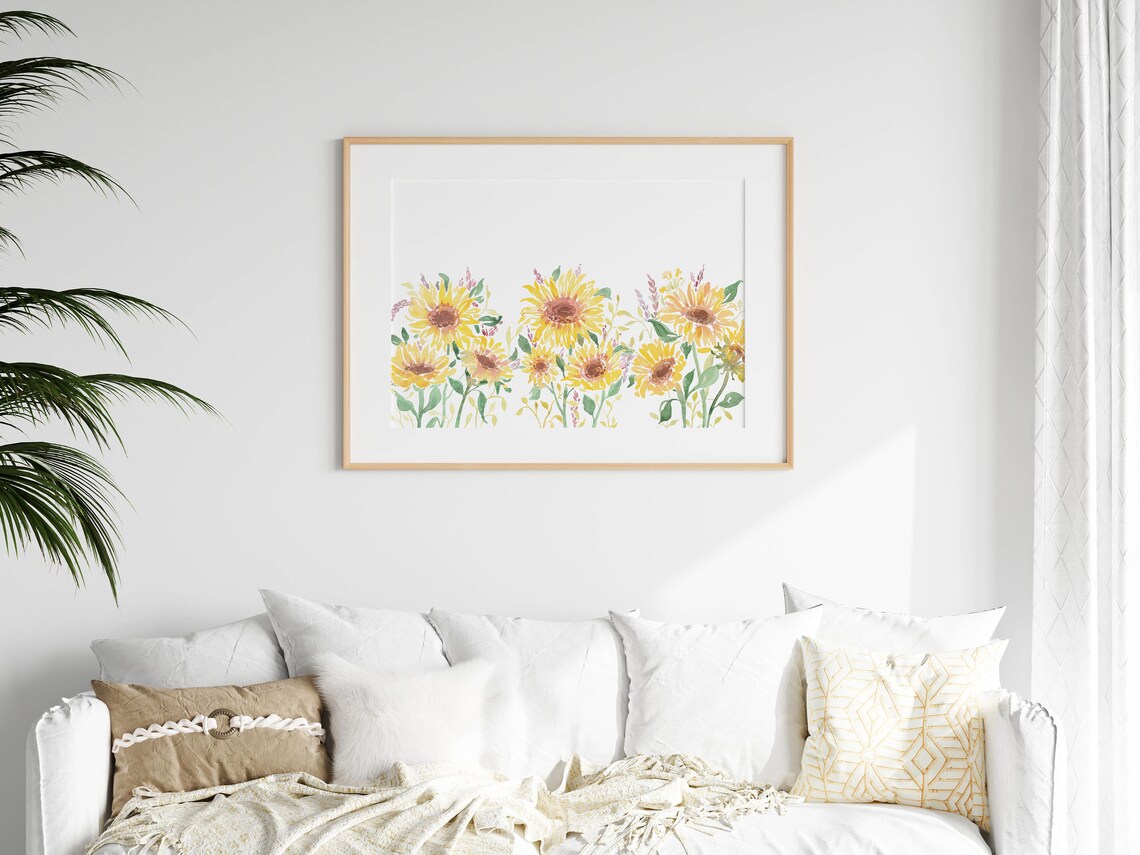 Sunflower Field Yellow Horizontal Watercolor Farmhouse Poster - Image 2