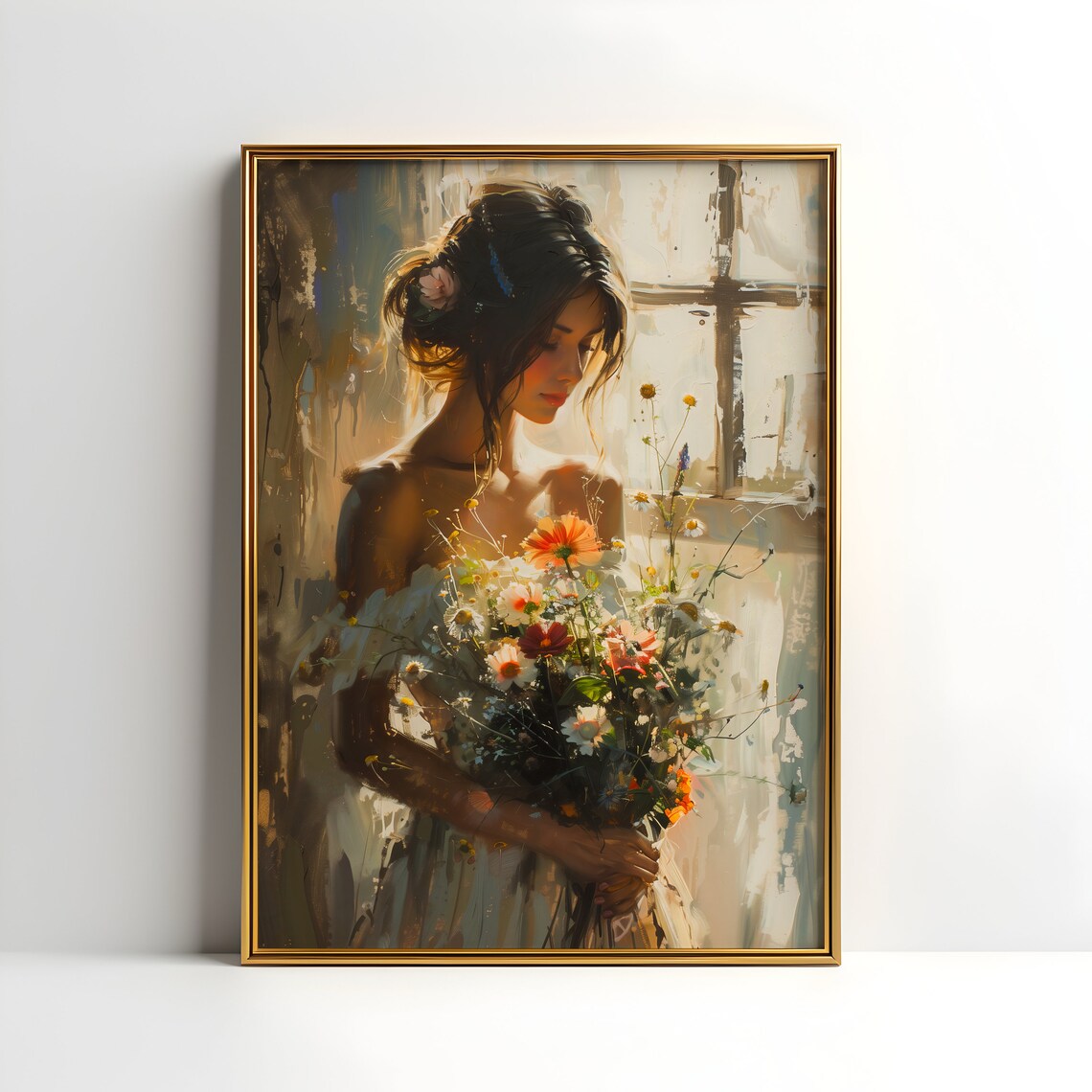 Vintage Woman With Bouquet, Housewarming Poster