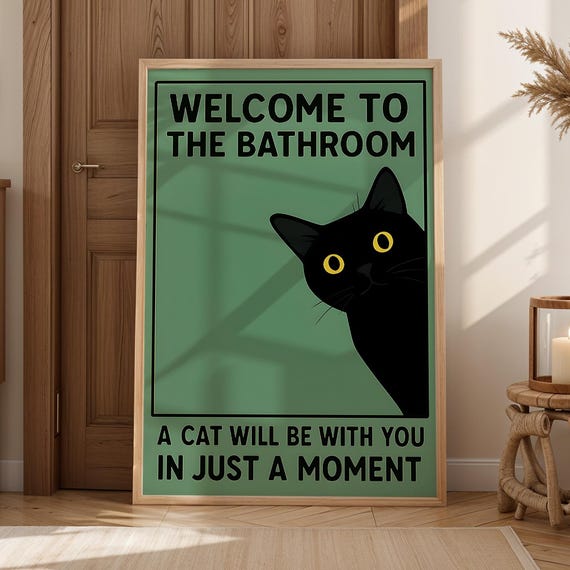 Funny Cat Bathroom Wall Art Print